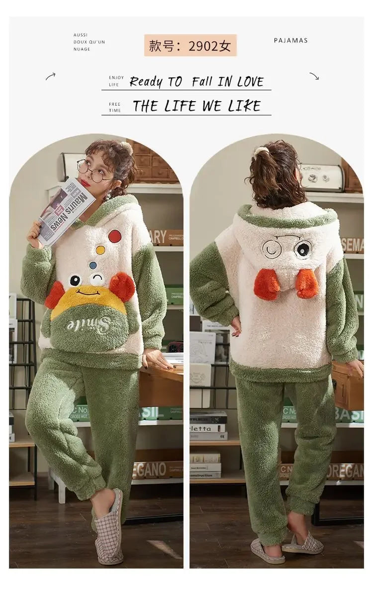 Couples Pajamas Women Men Winter Thicken Pyjamas Sleepwear
