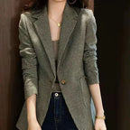 Green Jacket Coats for Women Skinny Plaid Outerwears Korean Fall Clothes  Simple Cheap Stylish in Promotion Check Blazer Woman