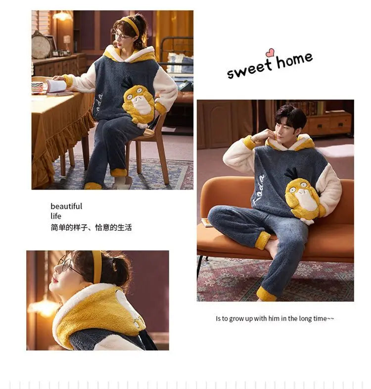 Couples Pajamas Women Men Winter Thicken Pyjamas Sleepwear