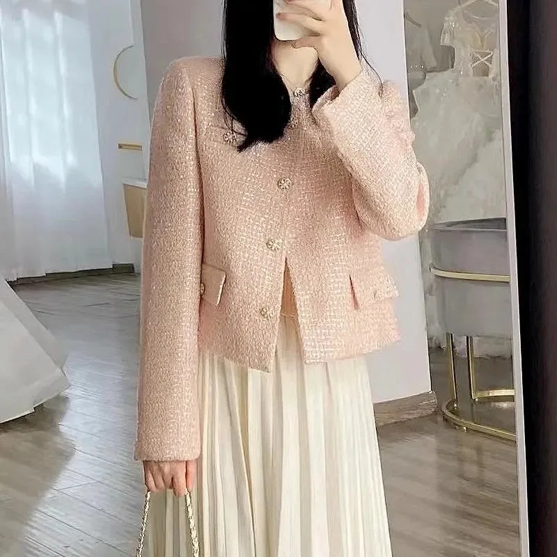 Jacket Women's Autumn 2025 New High-end Temperament Socialite Short Slim-fitting Casual Tweed Top