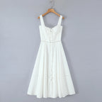 2025 summer new product women's clothing fashionable, fresh, sweet and elegant waist-hugging lace-up design suspender dress