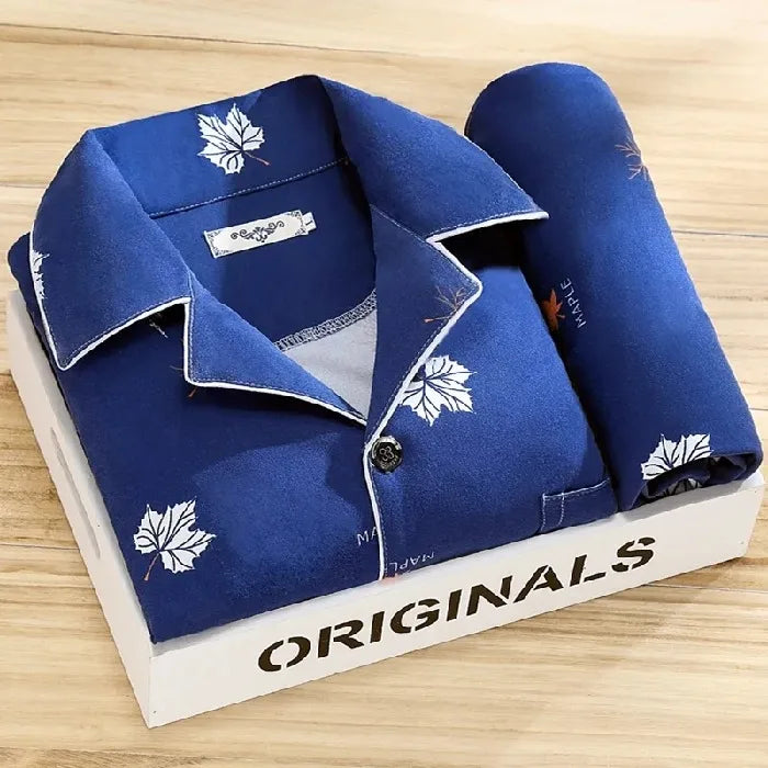 Men's Thin Cotton Pajamas Long Sve Long Pants Two-Piece Set Casual