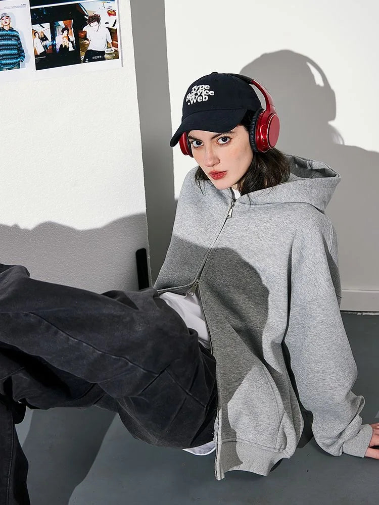 Women's Fashion Warm Hooded Jacket Fall Autumn Winter Gray Long Sleeve Pocket Double Zipper Jacket Commuter Casual Women Jacket