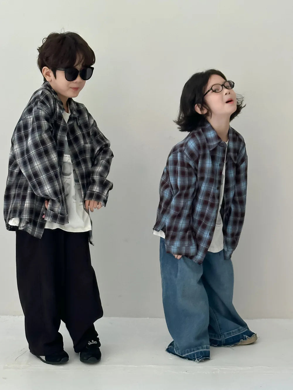 Children's Shirt 2024 Autumn Boys and Girls Korean Version Velvet Plaid Shirt Children's Casual Versatile Loose Long Sleeve Top