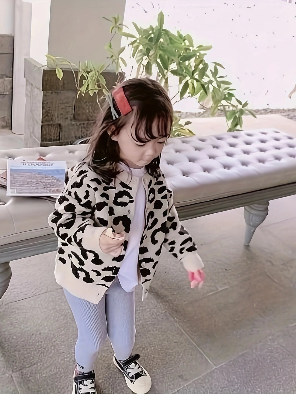 Girls' Cardigan Jacket Knitted Sweater Stylish Leopard Print Little Girl Jacket Baby Jacket Spring and Autumn New Trendy Style