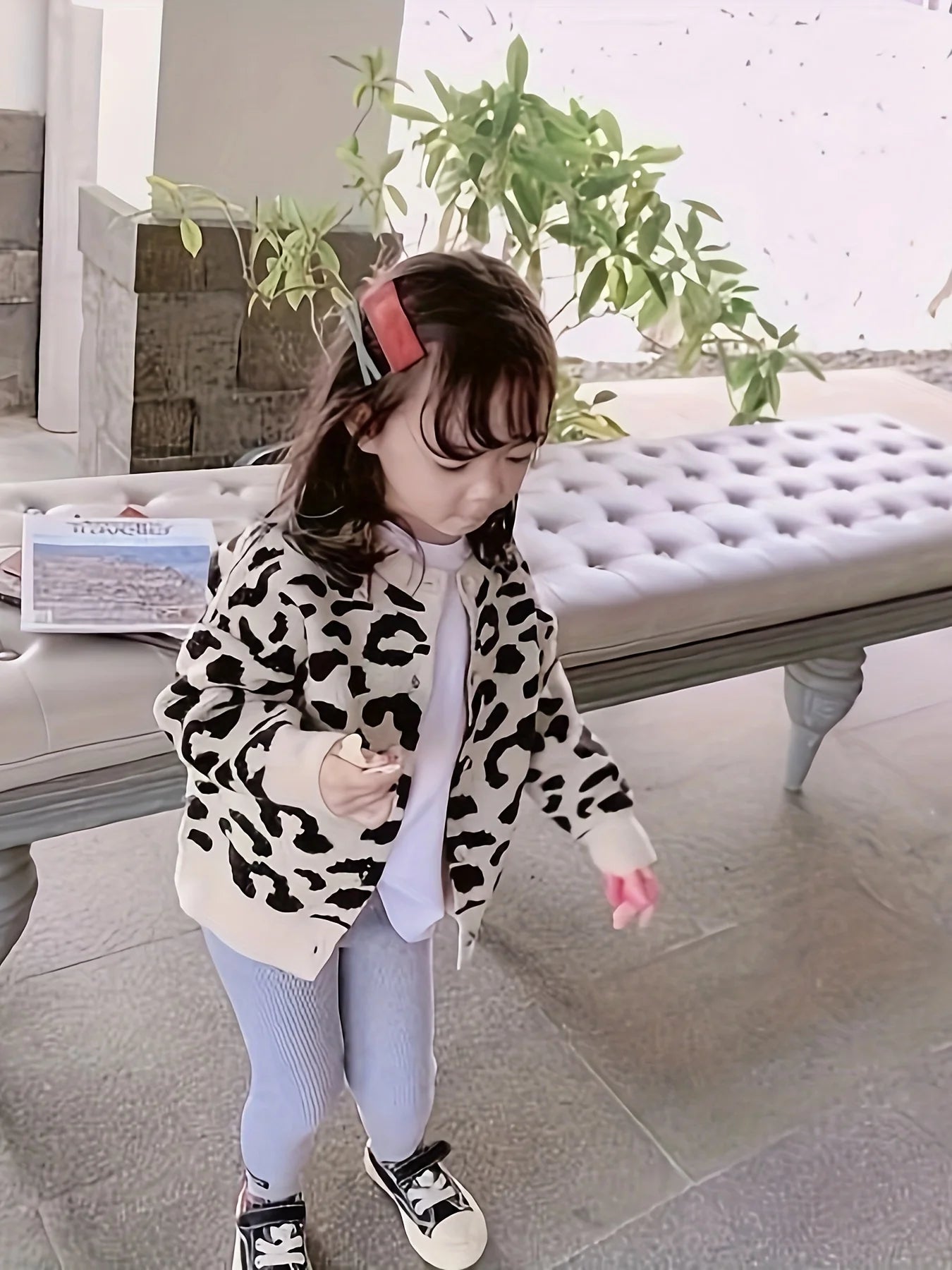 Girls' Cardigan Jacket Knitted Sweater Stylish Leopard Print Little Girl Jacket Baby Jacket Spring and Autumn New Trendy Style