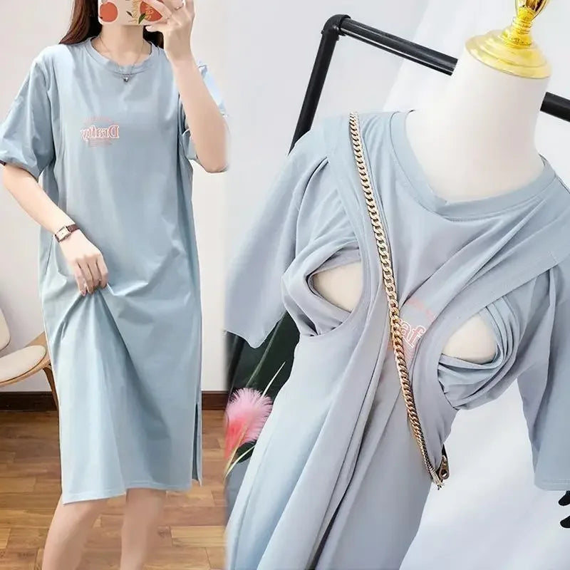 Breastfeeding Dress Home Clothes For Women Summer Maternity Nursing Dresses Pregnant Loose Casual Feeding Clothing Pregnancy
