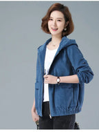Corduroy Short Coat 5XL Women's 2025 Spring Autumn New Korean Loose Solid Hooded Jacket Fashion Casual Female Zipper Coat Tops