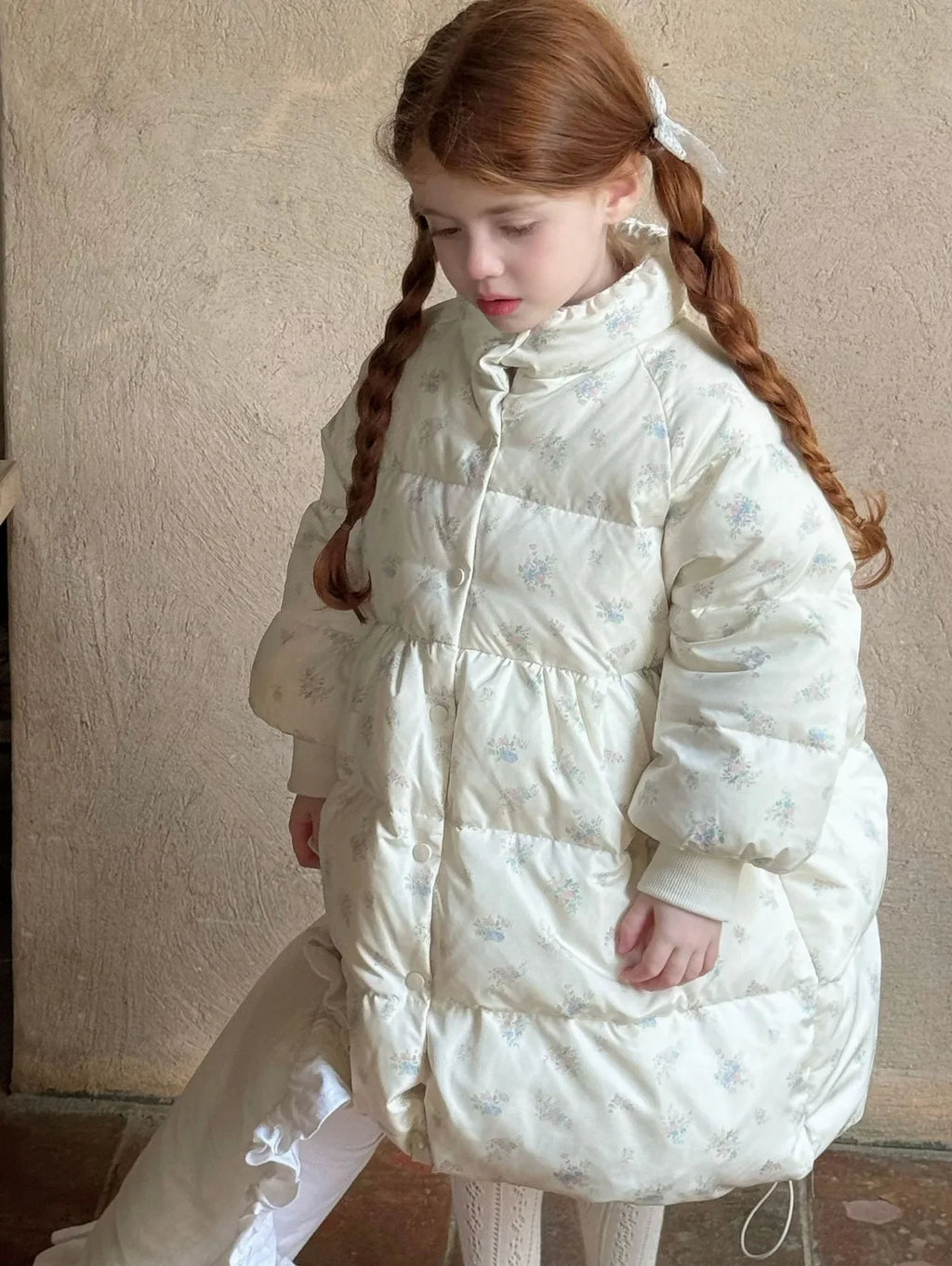 2025 Winter New Down Coat Korean Fashion Princess Floral Print Warm Cotton-padded Outerwear Kids Casual Sweetheart Parkas