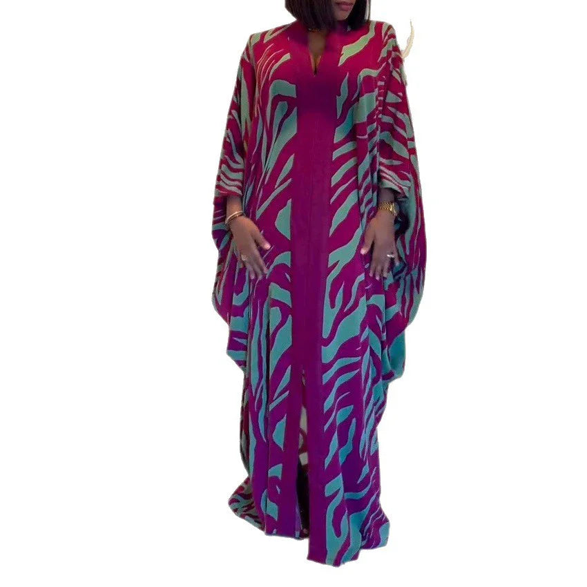 Ramadan Muslim fashion new vacation beach cape cardigan 3D digital printing casual Middle East Dubai robe women's clothing