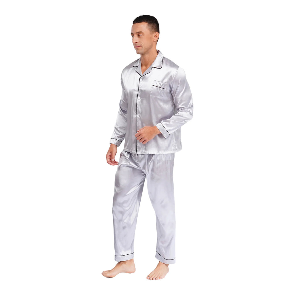 Mens Satin Pajamas Set Two Pieces Sleepwear