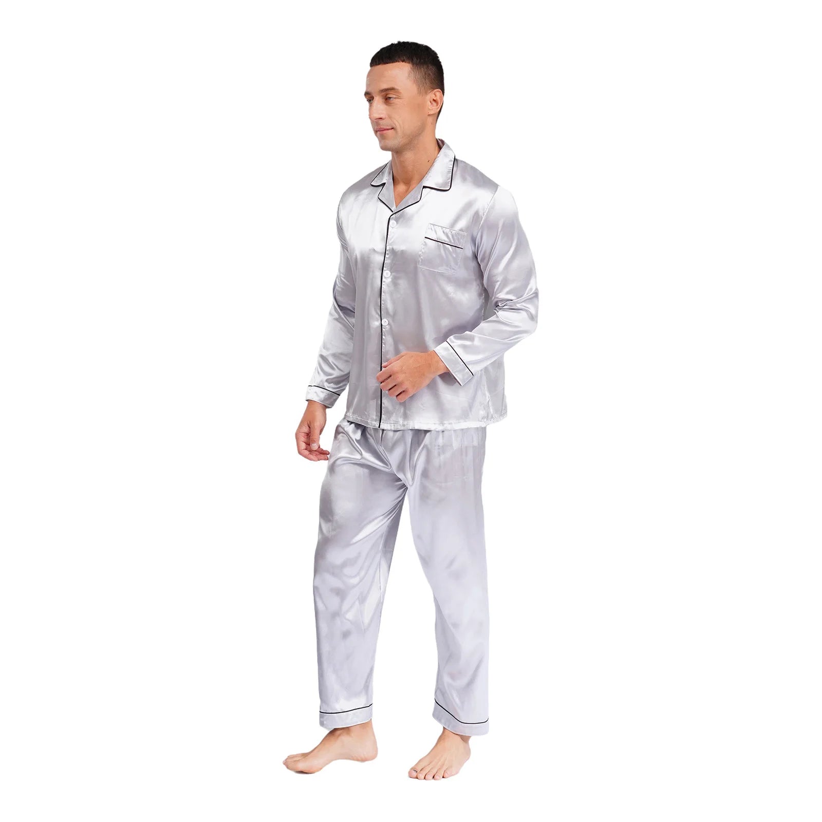 Mens Satin Pajamas Set Two Pieces Sleepwear
