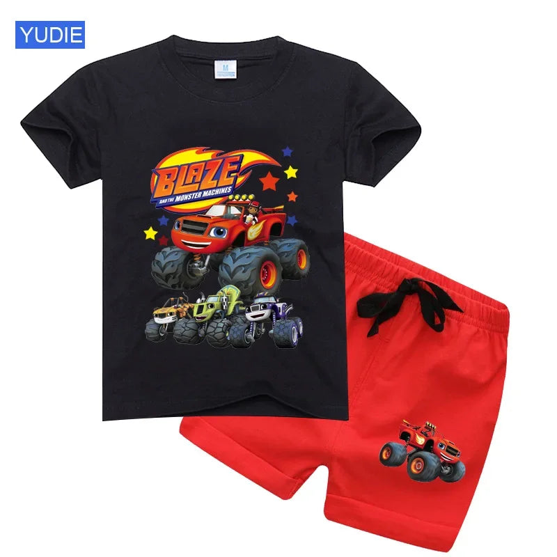 boys shirt  Baby Boy Clothes Set Cartoon Blazing Speed Cars Monster Machines