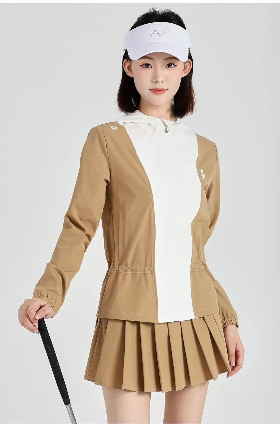 Women's Golf Jacket: Windproof & Warm, Color-Blocked, Fashionable, High-Quality Sports Set with Skirt