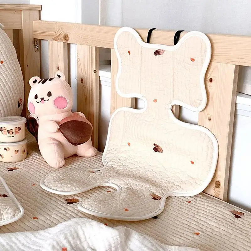 Baby Stroller Seat Cushion Pad Bear Bunny Embroidery All Seasons Cotton Breathable Cart Mattress Infant Newborn Pram Accessories