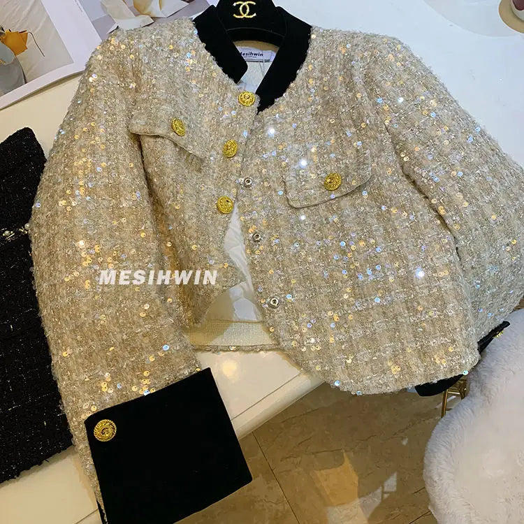 Thickened Coat Heavy Embroidery Sequins Short Coat 2024 New Tweed Top