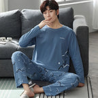 Fashion Lounge Pajamas Sets Men's Spring New Long-sleeved Tops with Trousers Cotton Homewear Comfort Simple Sleepwear Two Pieces