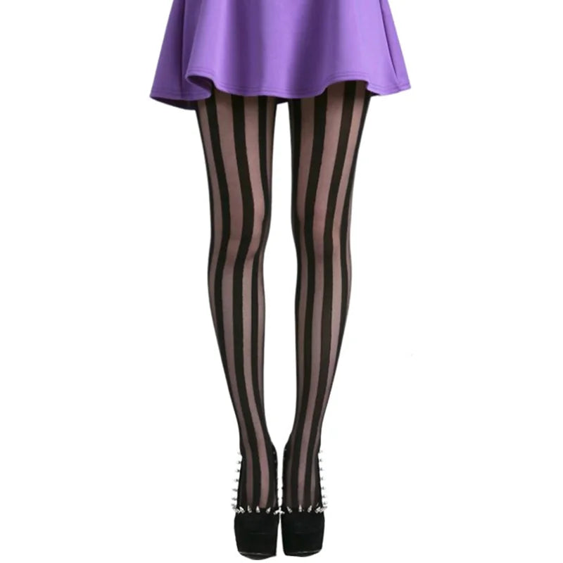 Lingerie Striped Tights Women Sexy Lace Mesh Fishnet Stockings Women Pantyhose Female Hosiery Sexy Slim Women Tights Pantyhose