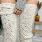 Knitted Leg Warmers Solid Color Hollow Mesh Long Over The Knee Stacked Socks Women Wool Winter Warm Socks Home Long Socks