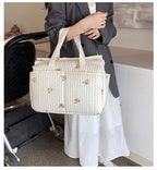 New High-capacity Mummy Bag Embroidered Bear Mother and Baby Handbag Baby Bottle Diaper Portable Baby Stroller Bag