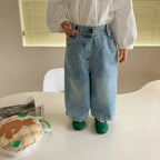 New Kids Jeans 2-6 Years Childrens Loose Wide Leg Pants Girls Simple Solid Color Trousers Fashion Jeans