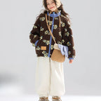 Girl's Winter Coat Floral Jacquard Lamb Fur Thickened Stylish Autumn Winter Toddler Kids Cotton Jacket