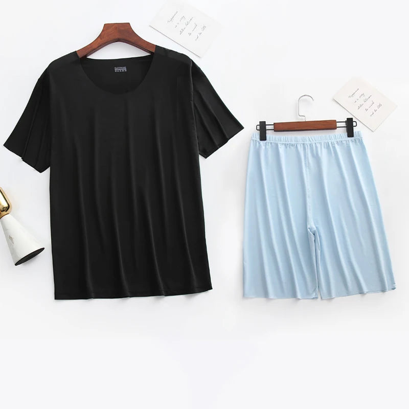 Men Ice Silk Pajamas Solid Shirt & Pants 2Pcs Pijamas Sleep Set Casual Male Home Clothes Summer Pyjamas Sleepwear Nightwear Suit