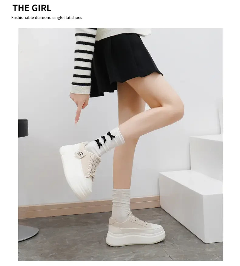 Shoes for Women Autumn Trend New Woman Flats Shoes Chunky Lace-up Soft-sole Casual Sneakers Female Vulcanized Shoe Walking Shoe