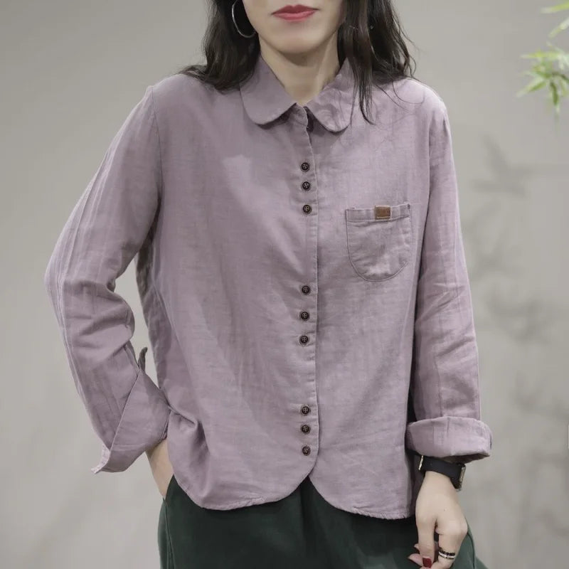 Women's Shirt Spring and Autumn Casual Literary Retro Cotton Fashion Versatile Fashionable Top