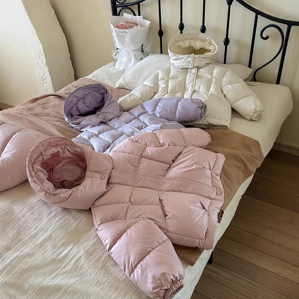 Children's Jacket Girl Thickened Cotton Padded Hooded Puffer Coat 4-8Y Boys Girls Warm Winter Clothes for Kids Shiny Outerwear