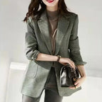 Green Jacket Coats for Women Skinny Plaid Outerwears Korean Fall Clothes  Simple Cheap Stylish in Promotion Check Blazer Woman