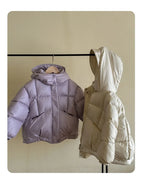 Children's Jacket Girl Thickened Cotton Padded Hooded Puffer Coat 4-8Y Boys Girls Warm Winter Clothes for Kids Shiny Outerwear