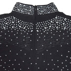Women's Glittery Rhinestones Gymnastics Jumpsuit Sheer Mesh Patchwork Mock Neck Long Sleeve Dance Rompers One-piece Bodysuit