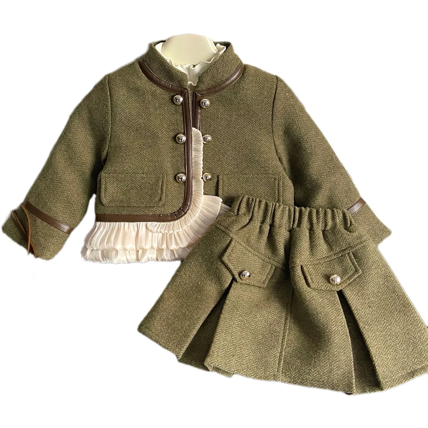 Girls Sets New Autumn and Winter Clothing Korean Children Temperament Top Coat Solid Color Skirt Two Piece Childrens Sets