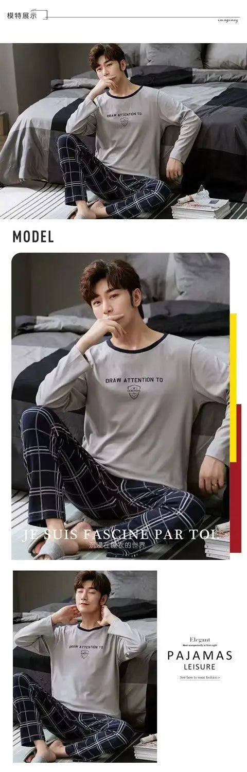 Pajamas Men Long Sleeves and Trousers