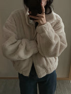 Women Autumn Winter Thicken Warm Coat Stand-Collar Loose Fur Plush Zipper Jacket Soft Comfortable Casual Simple Solid Outerwear