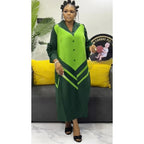 2025 Miyake Pleats Wholesale New Color Matching Splicing Dress Lapel Fashion Loose Women's Cardigan Medium and Long Dresses