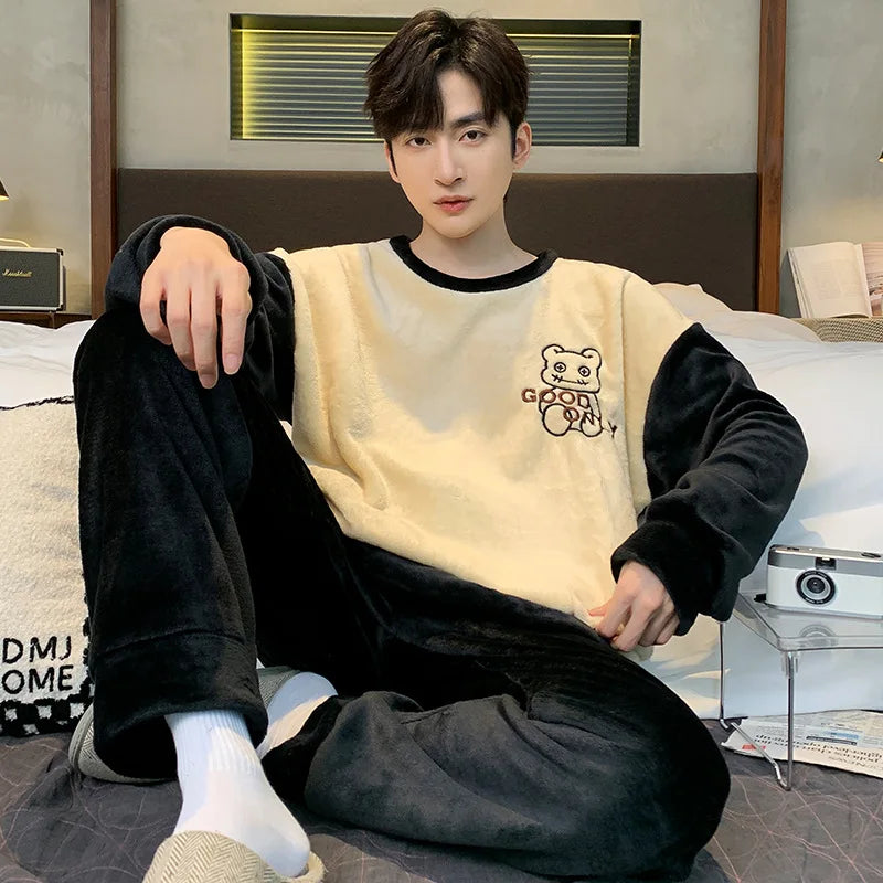 Men's Winter Pajamas Men's Sports Suit Homewear Pajamas Youth Clothes Y2K Casual Wear Full Man Tracksuit Workout Set Bathrobe