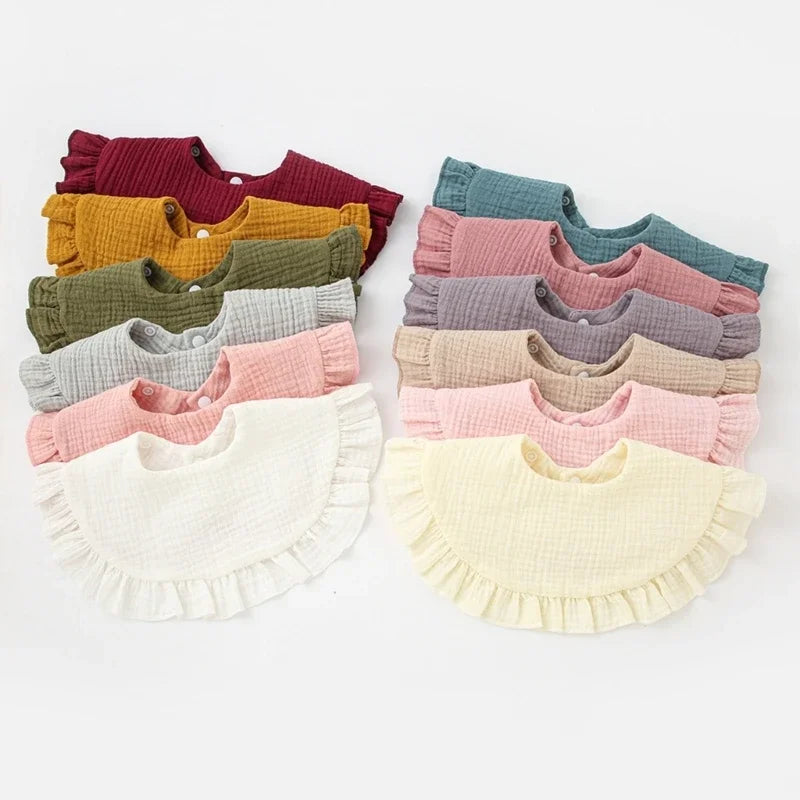 Korean Baby Feeding Drool Bib Ruffle Solid Infants Lace Saliva Towel Soft Cotton Burp Cloth For Newborn Toddler Kids Bibs