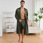 Male Robe Long-Sleeve Loose Bathrobe With Shorts Set Kimono For Man Autumn Comfortable Male Sleepwear