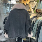 Fox Fur Denim Jacket for Women Fleece-Lined and Thickened Winter 2025 New Korean Style Loose Fit Batwing Sleeve Cotton Coat