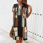 2025 cross-border printed dress women's elegant fashion summer round neck short sleeve loose skirt children cw82727