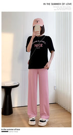 Maternity Clothings Maternity Wide Leg Pregnancy Pants Wear Trousers with Vertical Stripes Clothes for Pregnant Women