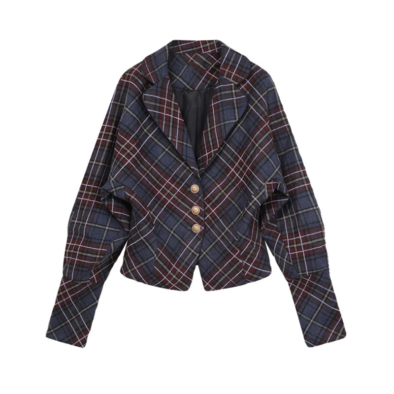 Women's Plaid Blazer Coat Fashion 90s Vintage Streetwear Harajuku Long Sleeve Suit Jacket Outerwear Top Emo 2000s Clothes 2023