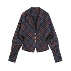 Women's Plaid Blazer Coat Fashion 90s Vintage Streetwear Harajuku Long Sleeve Suit Jacket Outerwear Top Emo 2000s Clothes 2023