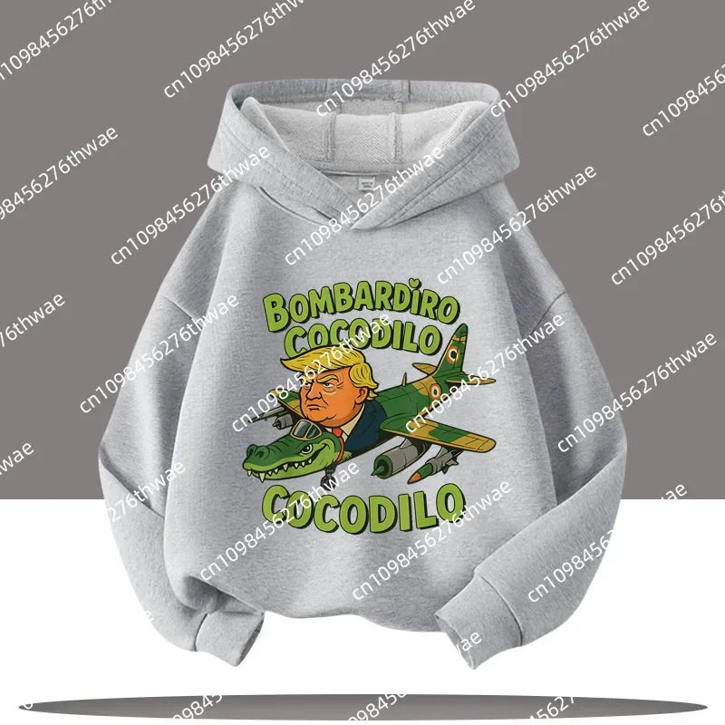 Boy's sports shirt -interesting Italian brain rot Tung Tungtung Sahur children's hooded shirt                h cartoon print-fall/winter top