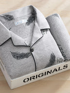 Men's Thin Cotton Pajamas Long Sve Long Pants Two-Piece Set Casual