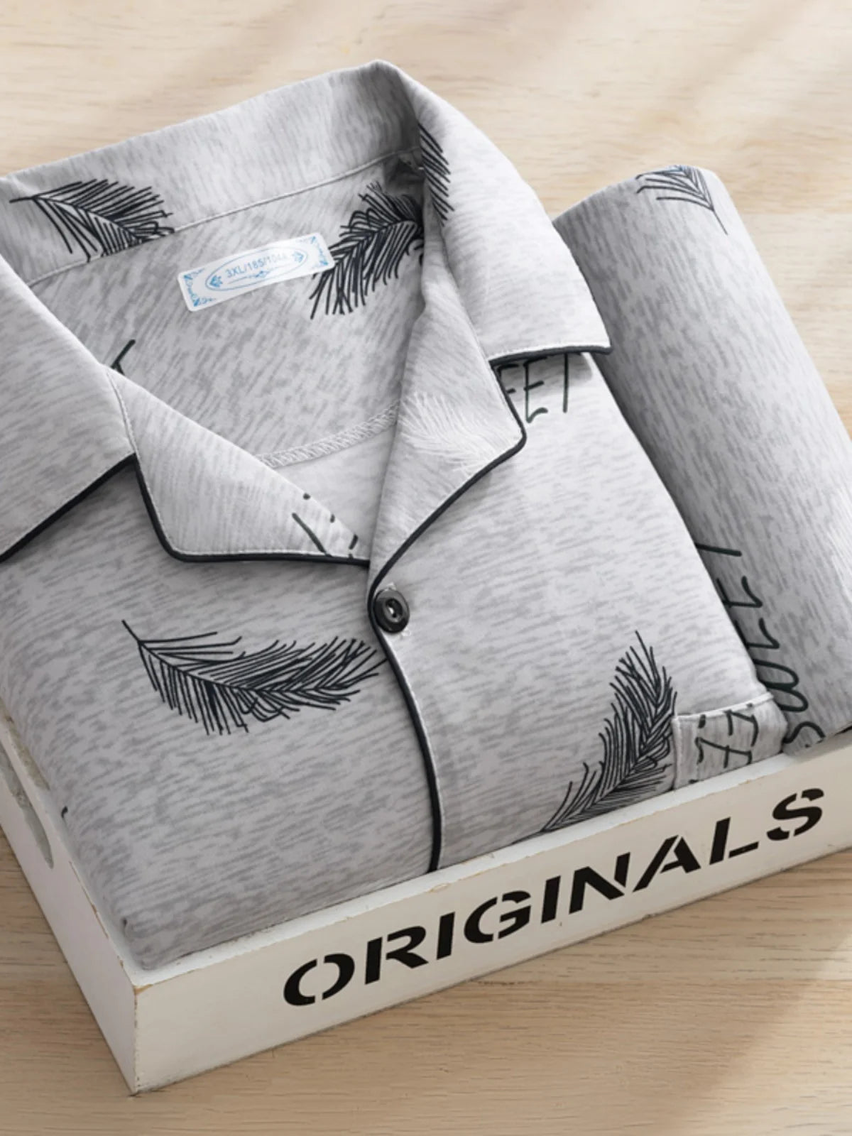 Men's Thin Cotton Pajamas Long Sve Long Pants Two-Piece Set Casual