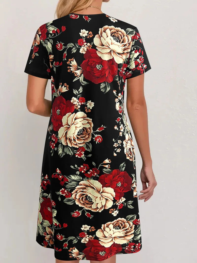 2025 cross-border printed dress women's elegant fashion summer round neck short sleeve loose skirt children cw82727