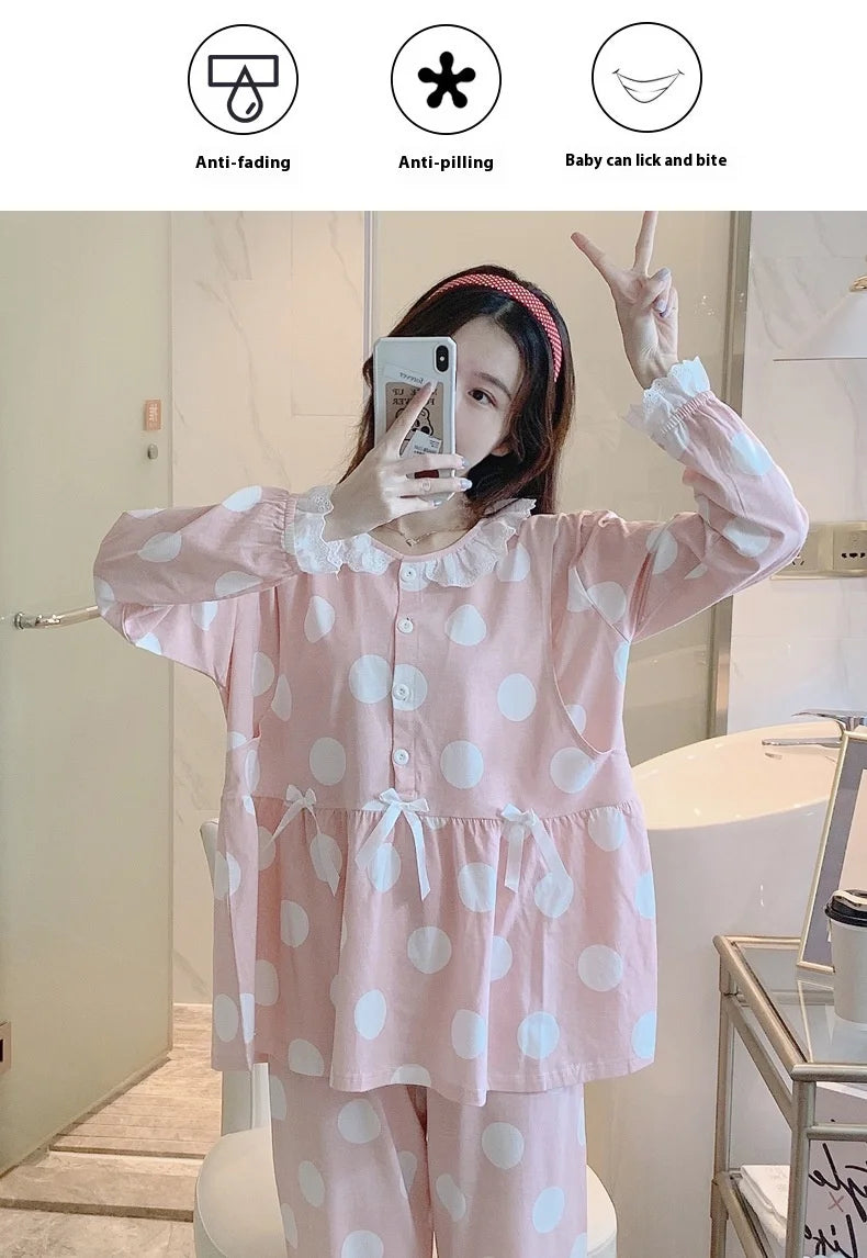 Maternity 2-Piece Spring And Autumn Breastfeeding Pajamas Homewear Spring And Summer Monthly Clothing Leisure Home Suit